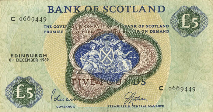 Scotland - 5 pounds - P-110b - 1969 dated Foreign Paper Money